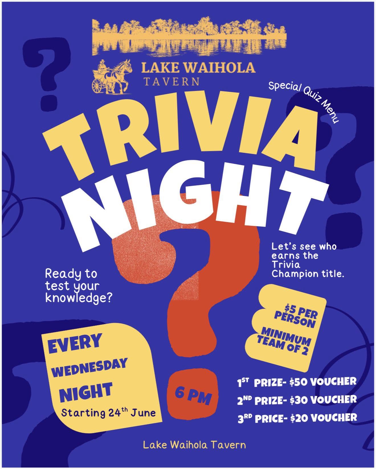 Lake Waihola Tavern Trivia Night poster